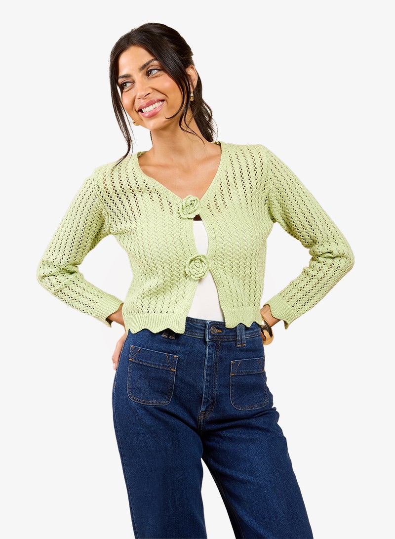 Little Mistress Sage Crochet Cardigan - Image 1